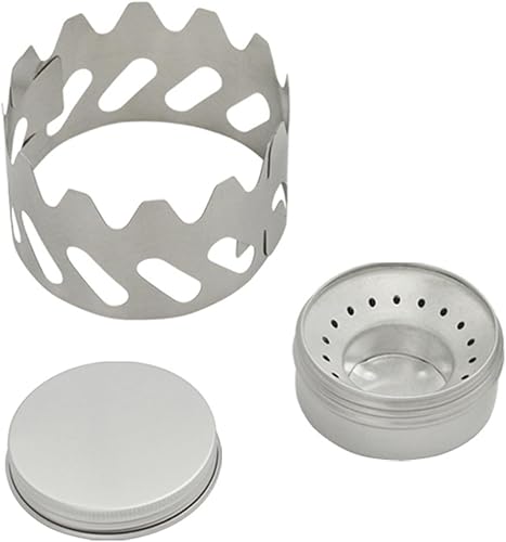 Mini estufa de mochilero de alcohol, quemador portátil de aluminio ultraligero con soporte para acampar senderismo y picnic L 80ML