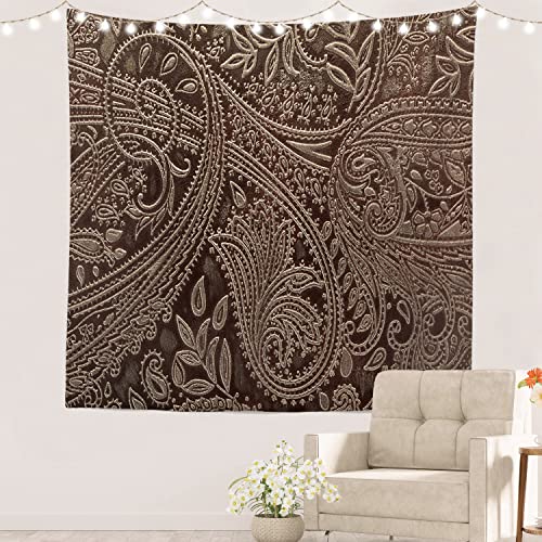 Batmerry Brown Retro Paisley Tapestry,Vintage Wall Art Hanging Decoration Polyester Fiber White Ruffled Around