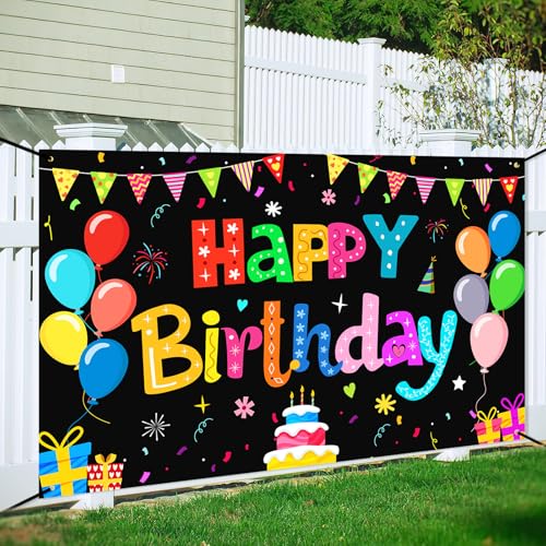 Image of Happy Birthday Banner Backdrop Decorations Flag Outdoor 71x44 Inch,Colorful Rainbow Birthday Bunting for Boys Girls Indoor Home Party Supplies,Yard Sign Photography Background