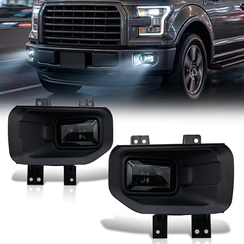VAYNXIUS Fog lights Assembly Compatible with 2015 2016 2017 Ford F150 Front Bumper Lamp with Bulbs Smoked Lens Driver&Passenger Side Replacement FL3Z15201B FL3Z15200B FO2592235 FO2593235