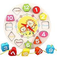 Building & Construction Toys Preschool Shape Sorting Clock Wooden Early Education Teaching Learning Clock With Numbers Shapes Games For Boys Girls 3 To 5 Years Old (B, One Size)