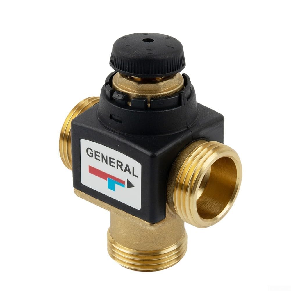 Valvola termostatica a 3 vie, 35-60 °C, corpo in ottone con filettatura maschio DN20 DN25 per elettrodomestici ad acqua calda o sistemi di riscaldamento a pavimento con spegnimento di sicurezza (DN25)