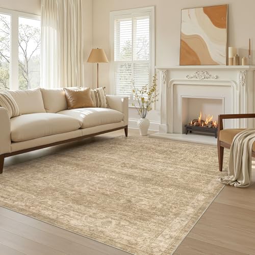 Nakagishi 6x9 Area Rugs Living Room: Washable Large Vintage Rug Neutral Non-Slip Soft Stain Resistant Indoor Carpet for Bedroom Nursery Dining Room Office Playroom - Dark Brown