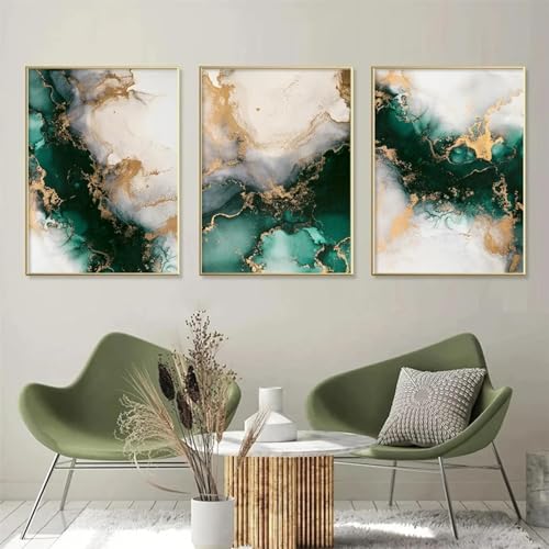 Affiches murales en marbre vert et doré KEBIA 40x60cm triptyque