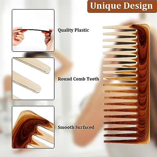 Curly Hair Detangling Comb Set - 2 Wide Tooth Combs, Brown