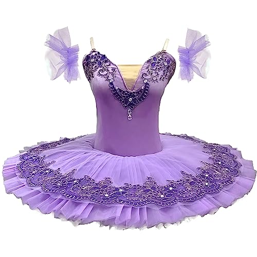 MTPLOP Professional Swan Lake Dance Costumes Kids Womens Ballet Skirt Girls Pancake Tutu Dress(Purple Medium)