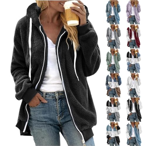 Bidobibo Fuzzy Fleece Jackets for Women 2025 Winter Warm Faux Fur Coats Plus Size Sherpa Zip Up Jacket Hoodies with Pockets