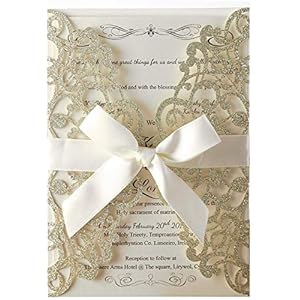 Hosmsua 50x Laser Cut Flora Kant Bruiloft Uitnodigingskaarten met Enveloppen voor Bruids Douche Engagement Verjaardag…