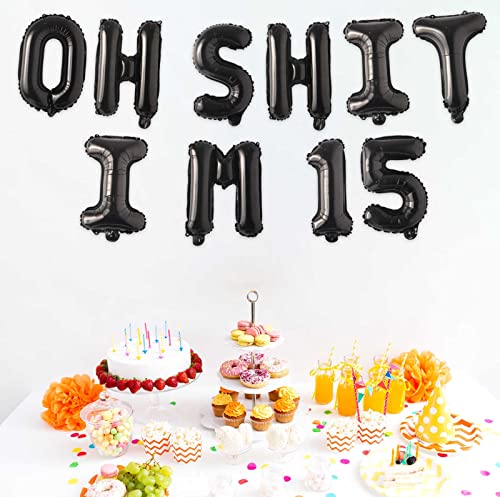 Image of Oh I'm 15! Latex Balloons 16 Inch Black Hallo Fifteen Cheers to 15 Years Old Theme Decor for Man Woman Happy 15th Birthday Party Photo Studio Prop Flag Decorations Favors Supplies