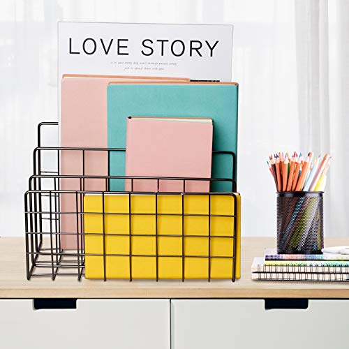 YiePhiot Desktop Mail Organizer File Organizer Metal Wire Mail Sorter Letter Organizer Magazine Rack for Letters, Mails, Books, Postcards, Brochures, Mail Holder (3 Slot, Dark Gray)