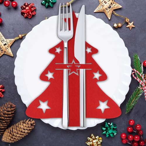 CZMAO 12 Bolsas para Cubiertos, Bolsas para Cubiertos para Árbol de Navidad, Decoración de Mesa para Árbol de Navidad Bolsas para Cubiertos para Decoración de Árbol de Navidad