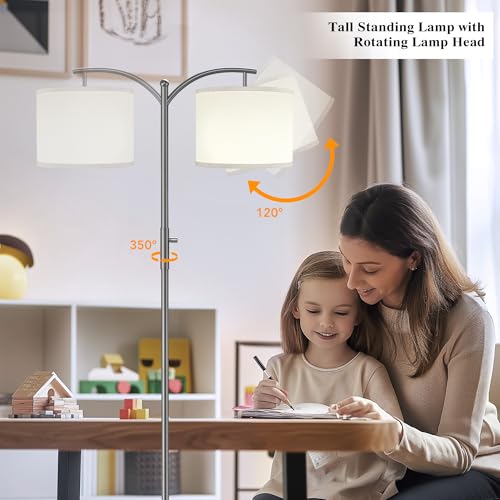 Dimmable Floor Lamp, Arc Floor Lamps for Living Room, Stepless Dimming Modern Standing Lamp with Linen Shade, Tall Lamp for Bedroom Office Dining Room- Grey by ROTTOGOON - Used condition - Image 4