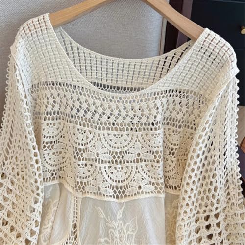 Women Knit Tops Vintage Hollow Out Knit Bohemian Sweater2