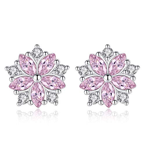Clous d'oreilles femmes pierres précieuses fleur rose argent 925 minimaliste