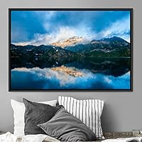 Framed Canvas Wall Art Calming Waters Aerial Cool Lake Landscape Multicolor Photography Realism Relax/Calm - 16x24 inches