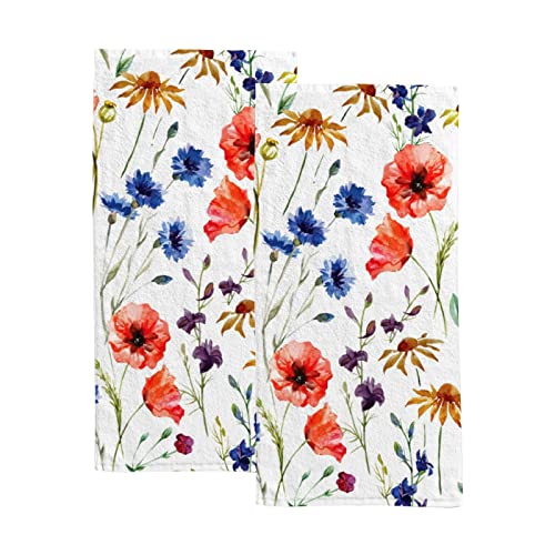Vantaso Bath Hand Towels Set of 2 Spring Meadow Floral Soft and Absorbent Washcloths Kitchen Hand Towel for Bathroom Hotel Gym Spa