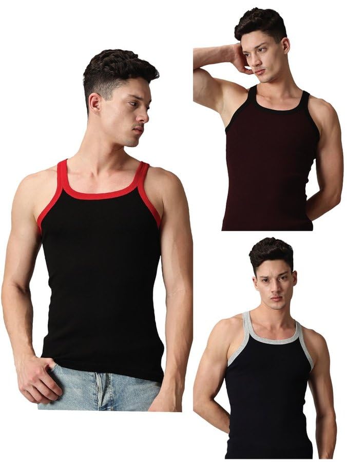 Gym Vest for Men | 100% Cotton Sleeveless Lux Sports Vest | Stylish & Comfortable Activewear for Workout, Training & Casual Wear Pack of 3 (Color May Vary)