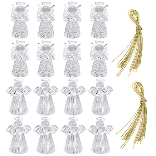 Gearific 16 peças de ornamentos de anjo de vidro para decorações de árvores de Natal, transparente