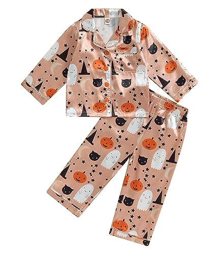 1-6Y Flower Girl Pajamas Long Sleeve Button-Up Silk Pajamas 2PC Toddler Girls' Top Pants Fall Satin Pajama Set