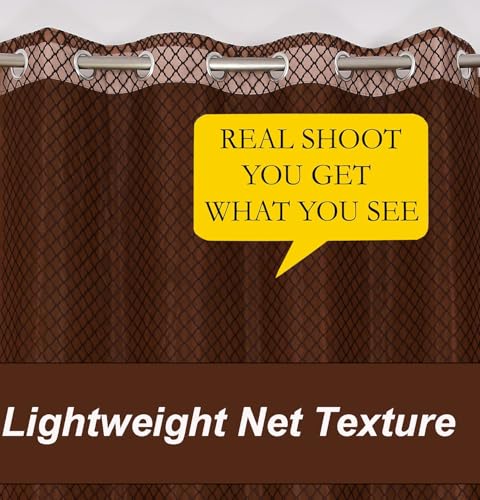 Image of IVAZA Heavy Premium Polyester Beautiful Moroccan Trellis Design Transparent Net Curtains | Modern Parde for Living Room Bedroom | Home Office Screens Long Door- 9 Feet (Pack of 2) Coffee