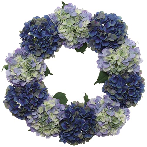 Larksilk 24" Mixed Blue Hydrangea Wreath for Front Door –