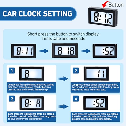 Image of KANBIT Small Digital Car Dashboard Clock Battery Operated Big Clear LCD Time Display with Strong Adhesive Mini Stick On Car Watch for Automotive, Motorcycle &Truck (Light Black, Pack of 2)