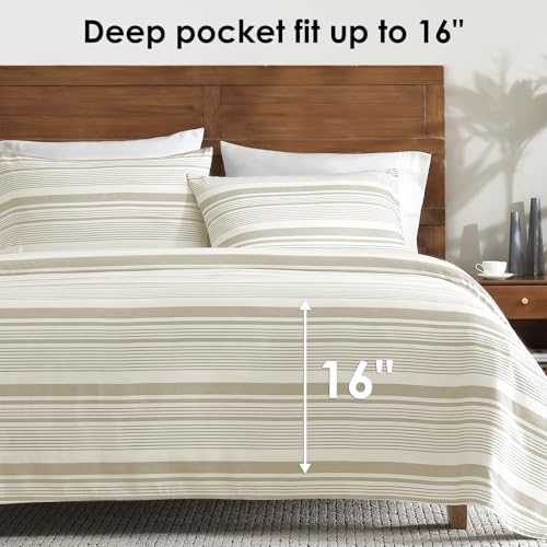 Image of ClevaHome Twin Sheets Set - 3 Pieces Fitted Bed Sheet Set, Desert Stripe | 16 inch Deep Pocket, Super Soft & Breathable, Enhanced Comfort & Easy Care, Classic Stripe Sheet Set