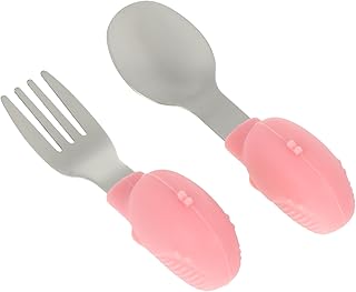 Kisangel 2 Piezas Vajilla De Aprendizaje Para Bebés Utensilios Pequeño Alimentación Cuchara Tenedor Almuerzo Inoxidable Vajilla De Gel De Sílice Rosa