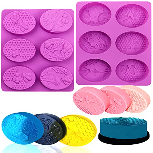 Siqinzongwa (2 Pack) Silicone Soap Molds, Oval Honeybee Silicone Molds For Homemade Soaps, Beeswax, Resin, Bath Bomb, Lotion Bar, Jello, Chocolate And Dessert #TOP8