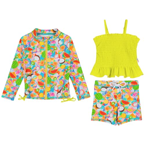 Image of SwimZip Girls' 3 Pc Swim Set w /Long Sleeve Rash Guard, Tankini & Shorts UPF 50+