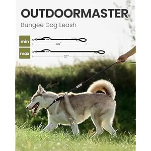 OutdoorMaster Bungee Dog Leash, Heavy Duty Dog Leash with Shock Absorption, 2 Padded Handles Training Leash, Improved Dog Safety and Comfort (Black, 4 FT)