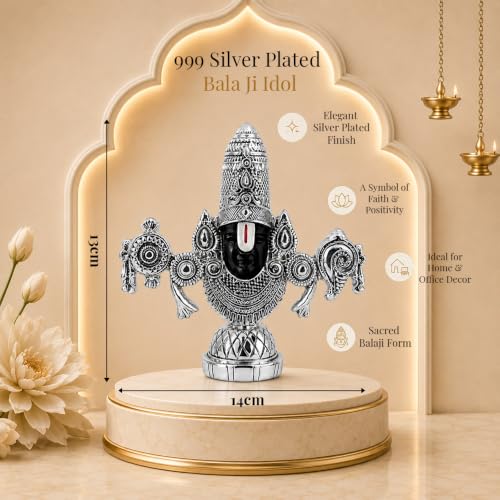 Image of DIVINITI 999 Silver Plated Tirupati Balaji Idol with Luxury Gift Box | Antique Finish Lord Venkateshwara Swamy Murti | Home Temple & Office Decor | Housewarming, Wedding & Corporate Gift | 13 x 14 cm