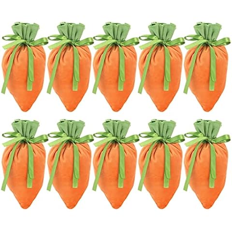 Neamou [10 Pieces] Easter Velvet Gift Bag | Easter Carrot Velvet Jewelry Pouches | Candy Bags with Drawstring for Easter Party Decorations Cookie Snack Cover