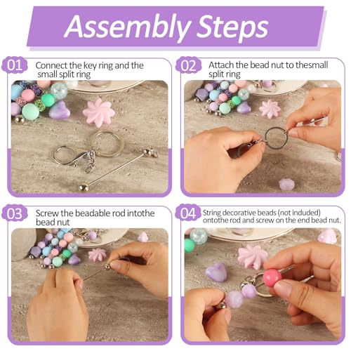 Image of 12 Pack Beadable Keychain Bars DIY Blank Beadable Keychains Creative Customized Keychains Bar Keychain Making Kit for Women Man Jewelry Making Gift