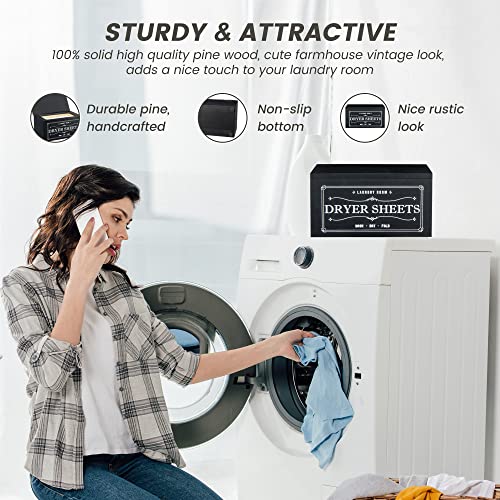 Rustic-Dryer-Sheet-Holder-with-Lid-Cute-Farmhouse-Dryer-Sheet-Dispenser-Laundry-Room-Decor-AccessoriesFabric-Softener-Dispenser-Dryer-Sheet-Container-for-Laundry-Organization-StorageBlack-N Rustic Dryer Sheet Holder with Lid Cute Farmhouse Dryer Sheet Dispenser Laundry Room Decor AccessoriesFabric Softener Dispenser Dryer Sheet Container for Laundry Organization StorageBlack N