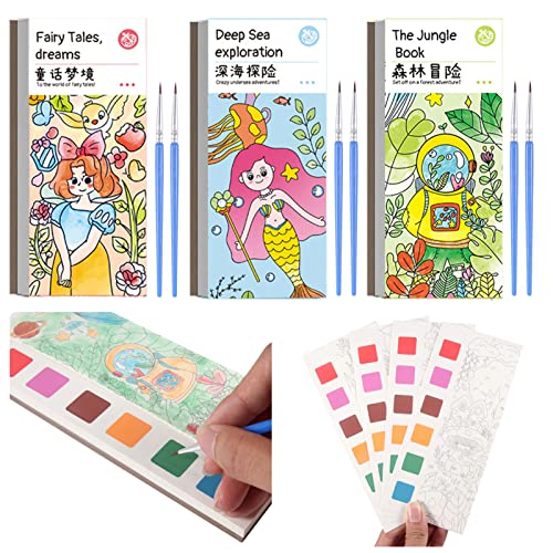 3Pack Pocket Watercolor Painting Book Set with 3 Themes, Mini