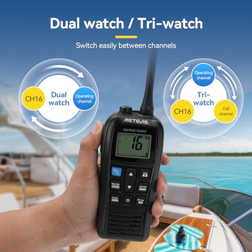 Image of Retevis RM22 Marine Radio, IP67 Waterproof Handheld Floating Radio, High Power, Noise Cancelling Mic, Backlit LCD Display, NOAA Weather, 2200mAh Battery, USB Charging, Boat Radios(1 Pack)