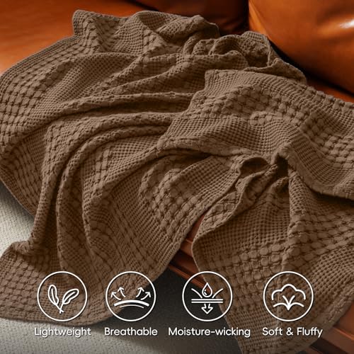 Image of PHF 100% Cotton Waffle Blanket King Size for Bed, Lightweight Breathable and Soft for Summer, Luxury Aesthetic Waffle Weave Blanket for Home Decor & Gifts for Women, 108 inchx90 inch, Chocolate