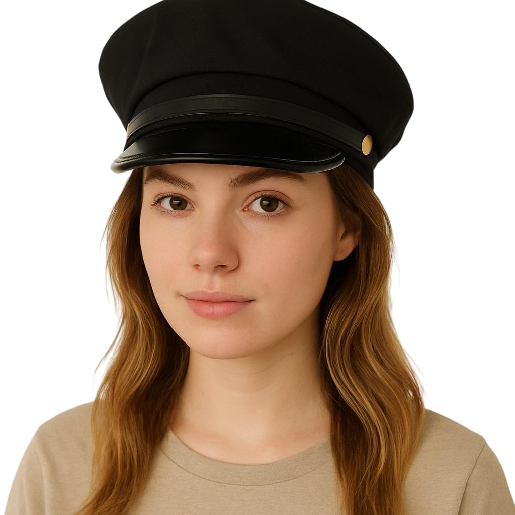 labreeze Black Chauffeur Hat for Women – Adult Fancy Dress Taxi Driver Cap, Limo Driver Costume Accessory, Uniform Hat for Hen Party, Halloween & 1920s Cosplay