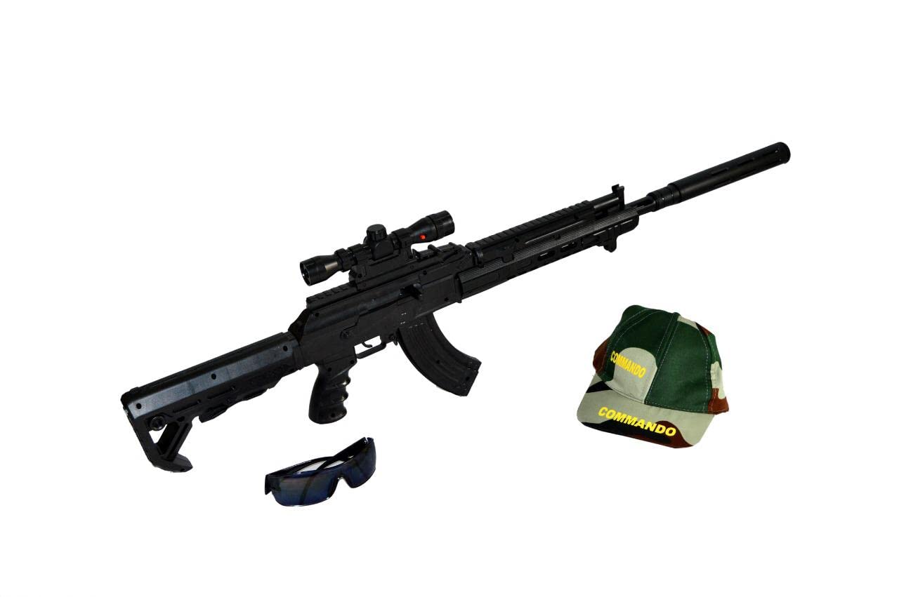 Zillion Billion 90 Cm Long Pubg Toy Gun Game/ Military Gun/ Sniper Gun/ Commando Gun/ Rifle Gun With Laser Disco Light Cap Googles Silencer and Bb Plastic Bullets for Kids Boys Years 5-10, Multicolor