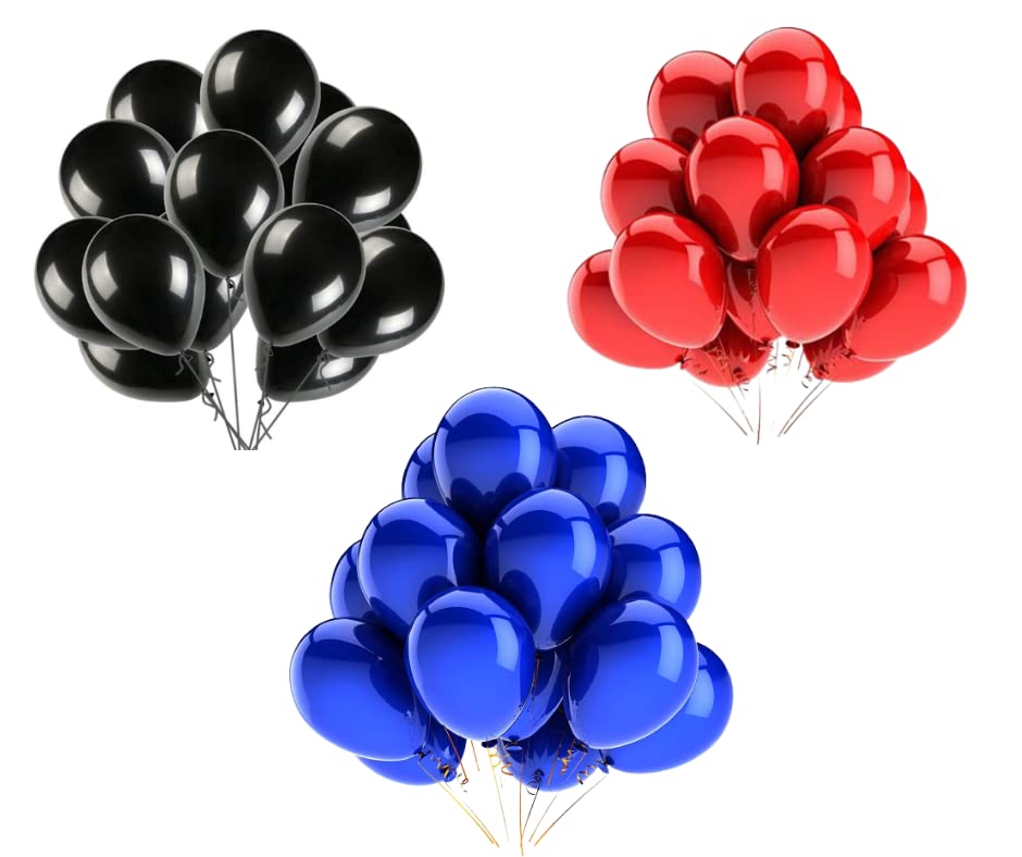 Vail Creations MADE IN INDIA 10inch Metallic Balloons for Birthday Decoration/Anniversary Party Decoration (Blue,Red,Black, Pack of 50)
