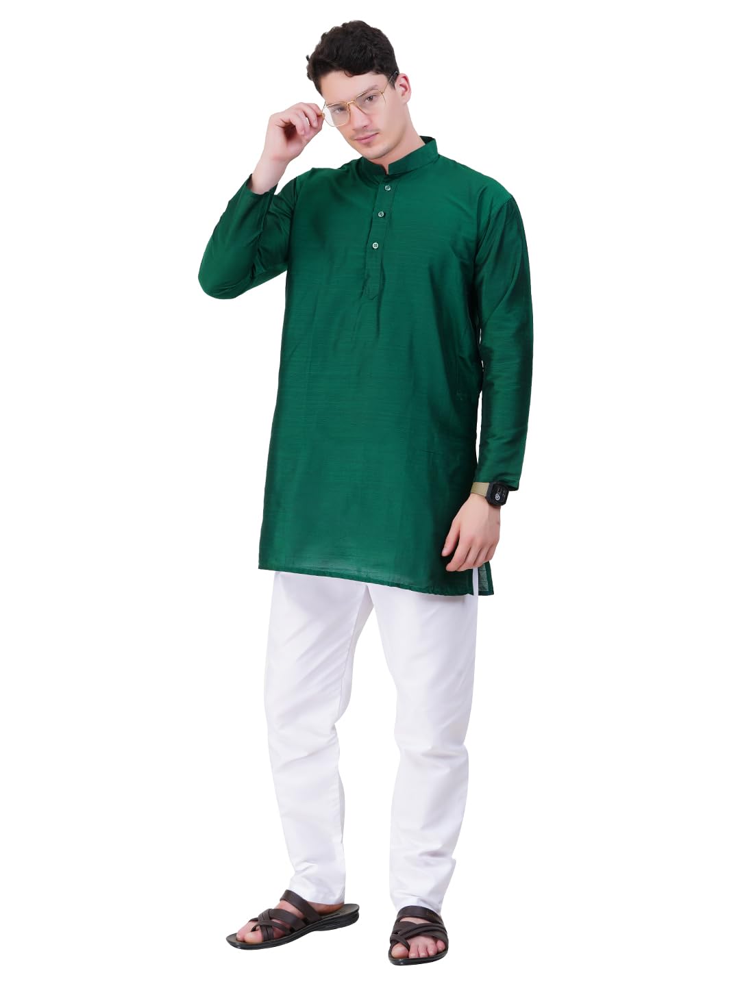 Men's Celebration Full Sleeve Kurta in Silk Blend Fabric Stitched with Mandarin Collar & Angled Chest Pocket Elegant Outfit for All Festivals & Occasions-image-6