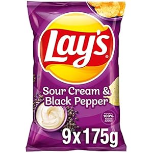 Lay’s Sour Cream & Black Pepper – Knusprig gewürzte Kartoffelchips für eine gelungene Party – 9 x 175g