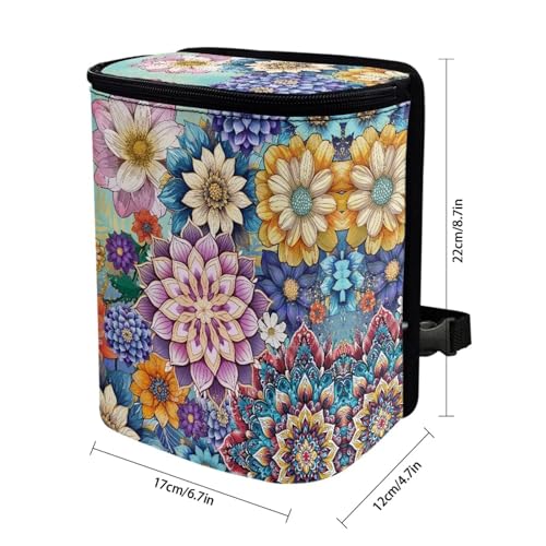 Image of DISNIMO Boho Floral Car Trash Can Easy-to-Install Car Accessory Interior, Leak-Proof Car Garbage Can Bin Organizer Storage Bag for The Back Seat of Any Cars, Sedans, SUVs & Trucks