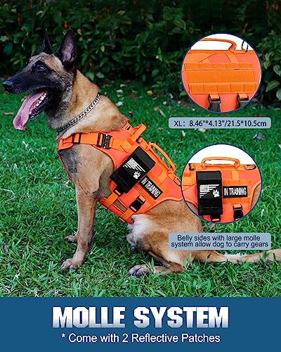 Image of Tactical Dog Harness - PETNANNY Dog Harness Service Dog Vest for Large Breed Dog, Hook and Loop Panel for Service Dog Patchs, Work Dog MOLLE Vest with Handle for Walking Hiking Training(Orange,XL)