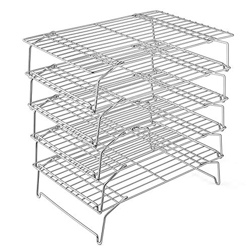 Comparison: Best Cooling Rack For Baking 4 P&P CHEF Cooling Rack, 5-Tier Stainless Steel Stackable Baking Cooking Racks for Cooling Roasting Grilling, Collapsible & Heavy Duty, Oven Safe & Easy Clean, 15" x 10", Silver