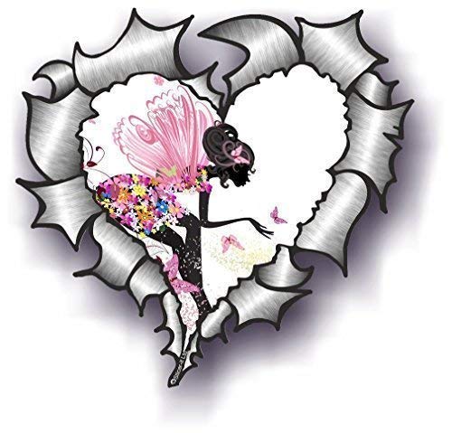 Sticar-it Ltd Heart Shaped RIPPED TORN METAL Car Sticker Design With Beautiful Fairy Princess & Butterfly Motif Vinyl decal 105x100mm approx.