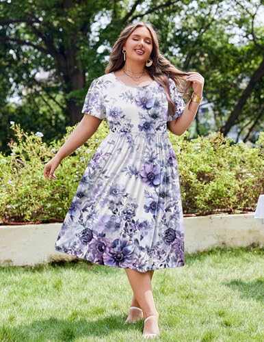 Image of IN'VOLAND Women Plus Size Short Sleeve Dress Summer Casual Midi Dresses