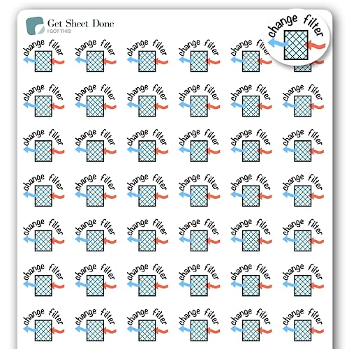 Change Filter Planner Stickers / 54 Fun Vinyl Stickers (1/2”) / AC Furnace HVAC Chores/Essential Productivity Life Planner Stickers/Bujo Bullet Journaling/Appointments (Matte Vinyl, 1 Sheet)