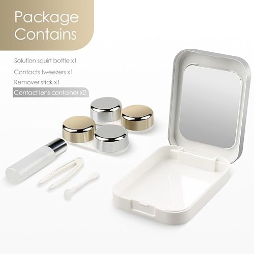 Miniatura 2 de Estuche para lentes de contacto, lentes de contacto de viaje duro, contenedor de caja de almacenamiento de remojo lindo con espejo, pinzas, barra de